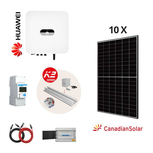 [FULL KIT 4 kW Huawei] Sistem fotovoltaic monofazat on - grid hibrid cu 10 panouri Canadian Solar 410 W - Giaul
