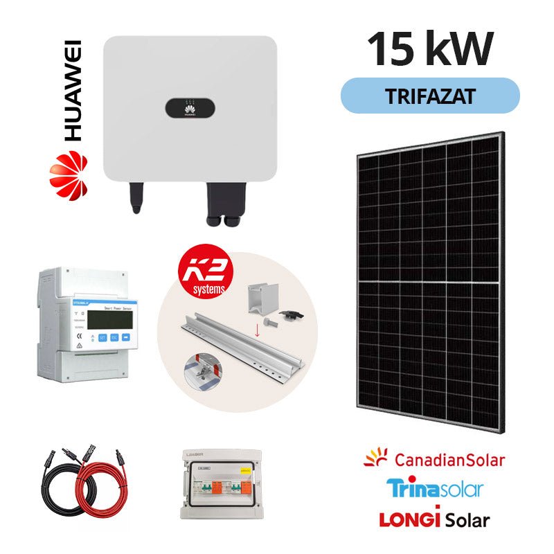 KIT 15 kW, Sistem Fotovoltaic Trifazat, Invertor Huawei, Panouri Premium - Giaul