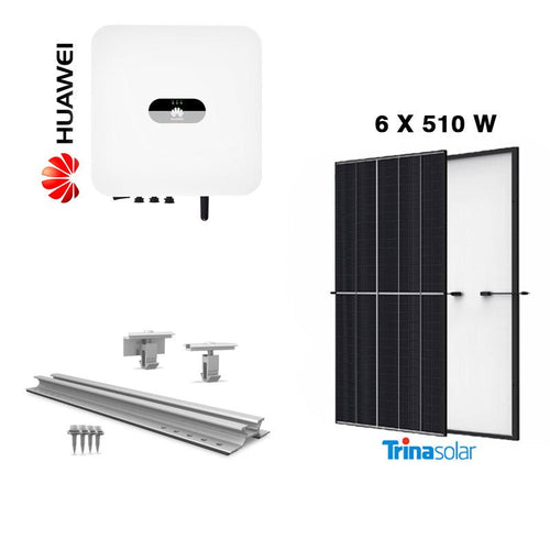[KIT 3 kW Huawei] Sistem fotovoltaic monofazat on - grid hibrid cu 6 panouri Trina Solar 510 W - Giaul